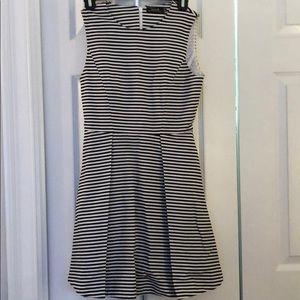 Kate Spade Striped High Neck A-Line Pleated Dress